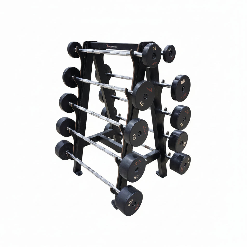 GP Fixed Barbells - Urethane Coated Straight Bars 20 - 110 lb. with Rack