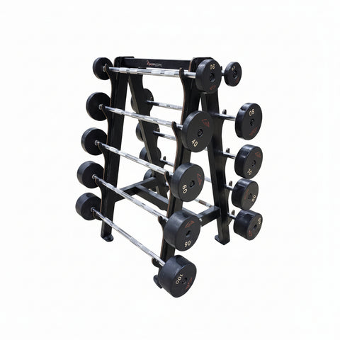 GP Fixed Barbells - Urethane Coated Straight Bars 20 - 110 lb. with Rack