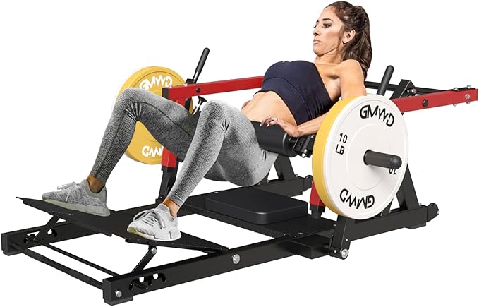GMWD Hip Thrust Machine, 800LBS Plate-Loaded Glute Bridge Machine with Weight Holder, Adjustable Footboard, Red