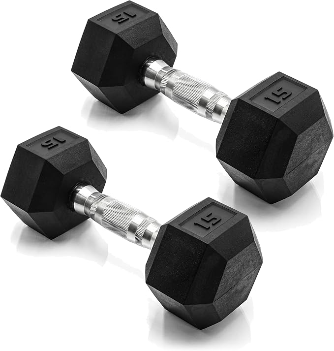 CAP Barbell 15 lb. Rubber Coated Dumbbell Weight | Pairs