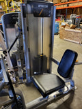 Close-up of the 295 lb selectorized weight stack on a Precor C010ES, featuring a magnetic selector pin and easy-to-read weight increments.