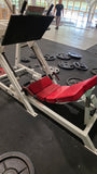 Body Masters LE 408 commercial leg press with linear bearings and diamond plate footplate