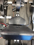 Close-up of the Cybex 50L digital console screen displaying workout metrics, quick-start controls, and integrated tactile buttons