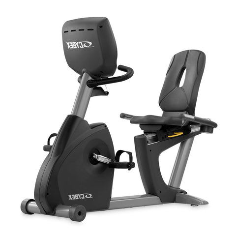  Focus on the low step-through base design and extra-wide adjustable pedal straps of the Cybex 770R commercial exercise bike.