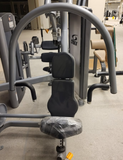 Yellow seat height adjustment pin on Matrix Aura G3-S13 chest press