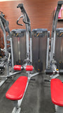  Side profile of the compact C026ES station designed to maximize floor space in small gyms by combining two back exercises into one footprint.