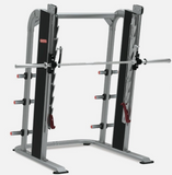 Star Trac Flex FR850 Smith Machine commercial plate loaded front view with plate storage