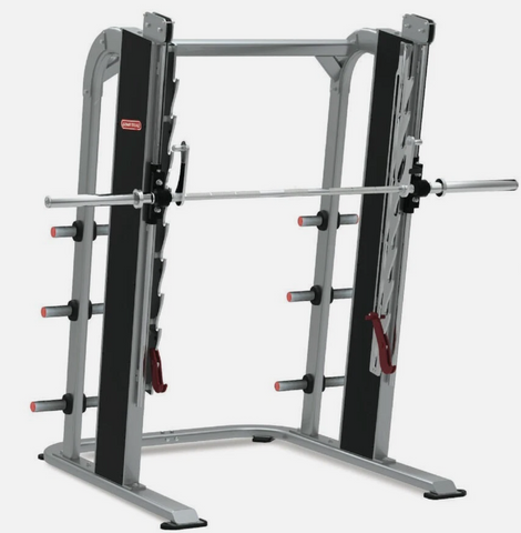 Star Trac Flex FR850 Smith Machine commercial plate loaded front view with plate storage