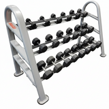 Star Trac Instinct IN-R1018597 large three-tier dumbbell rack with optional new CAP 5-50lb hex dumbbell set, 