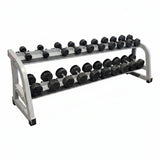 Technogym Two-Tier Dumbbell Rack model A0000521 in like new condition, holds 10 pairs, heavy-duty commercial 
