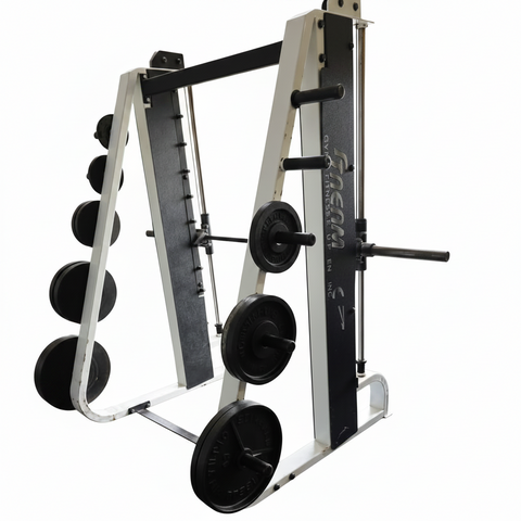 Front view of a Vintage Streamline linear bearing Smith machine inside a gym